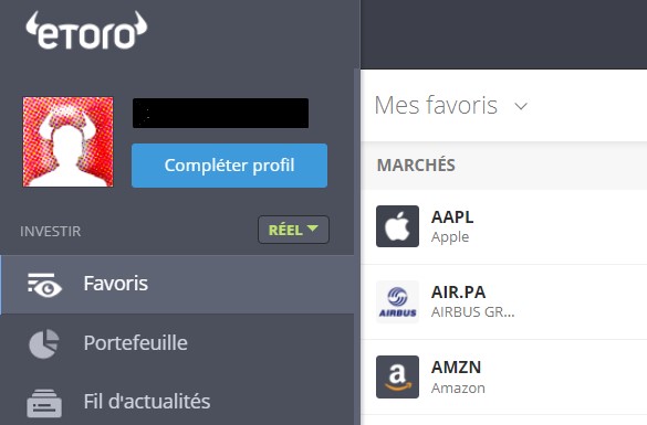 etoro compléter profil
