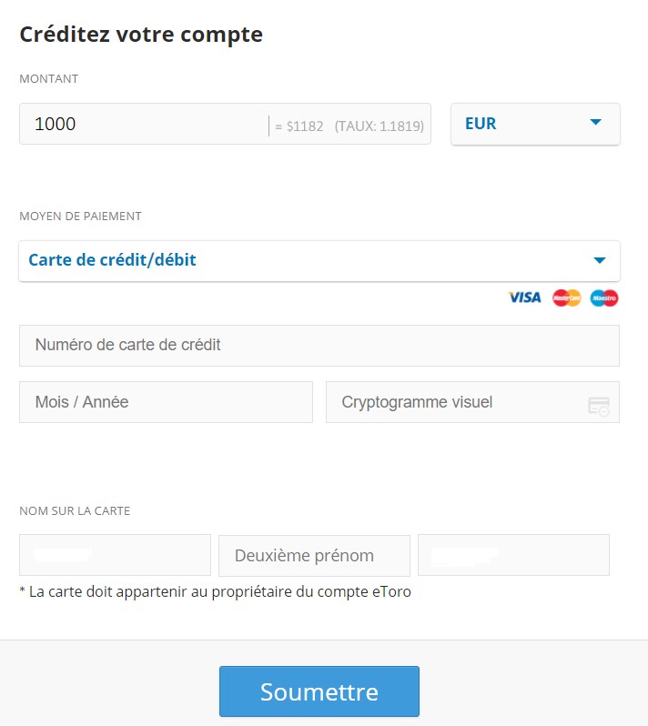 etoro créditer compte