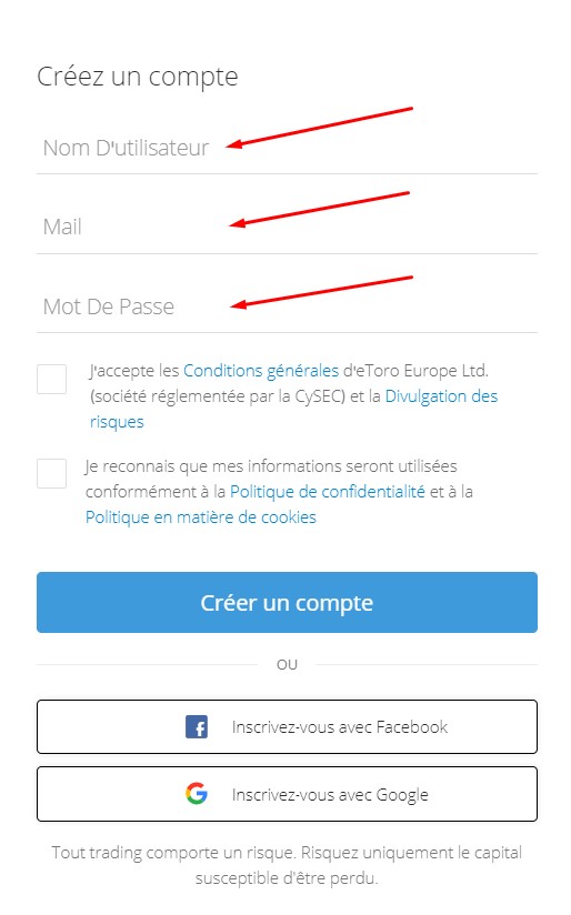 etoro informations personnelles