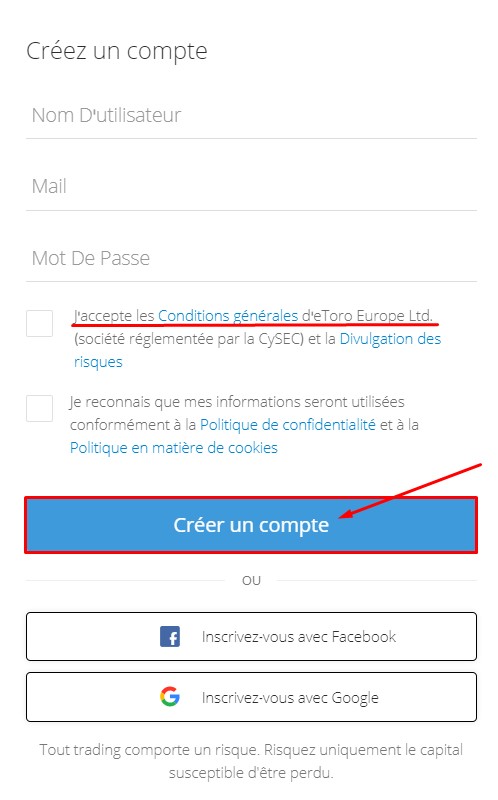 etoro valider inscription