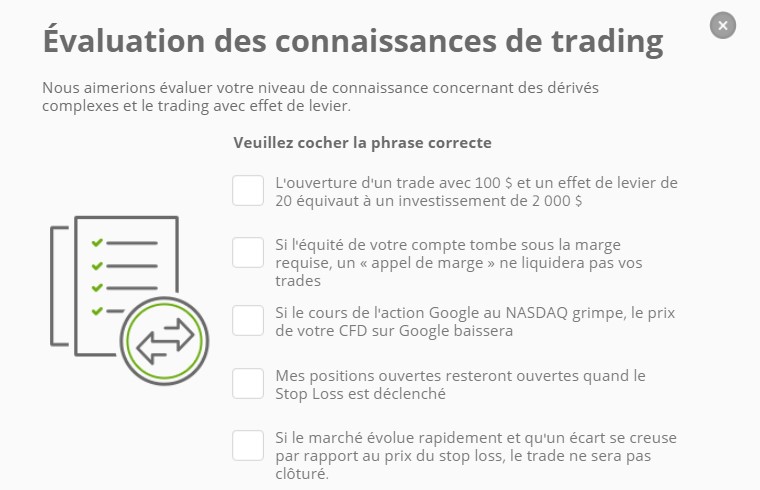 etoro évaluation connaissances trading