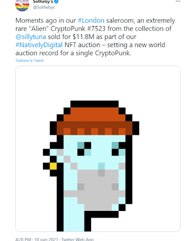 Un cryptopunk à 11.8 millions de dollars chez Sotheby’s