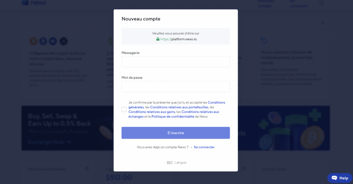 nexo avis inscription