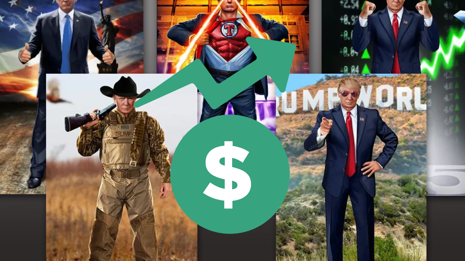 Le NFT de Trump représente divers mèmes et personnages d'actualité.