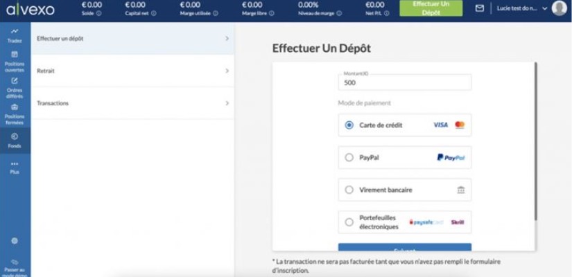 Étape 2 : faire un dépôt de fonds